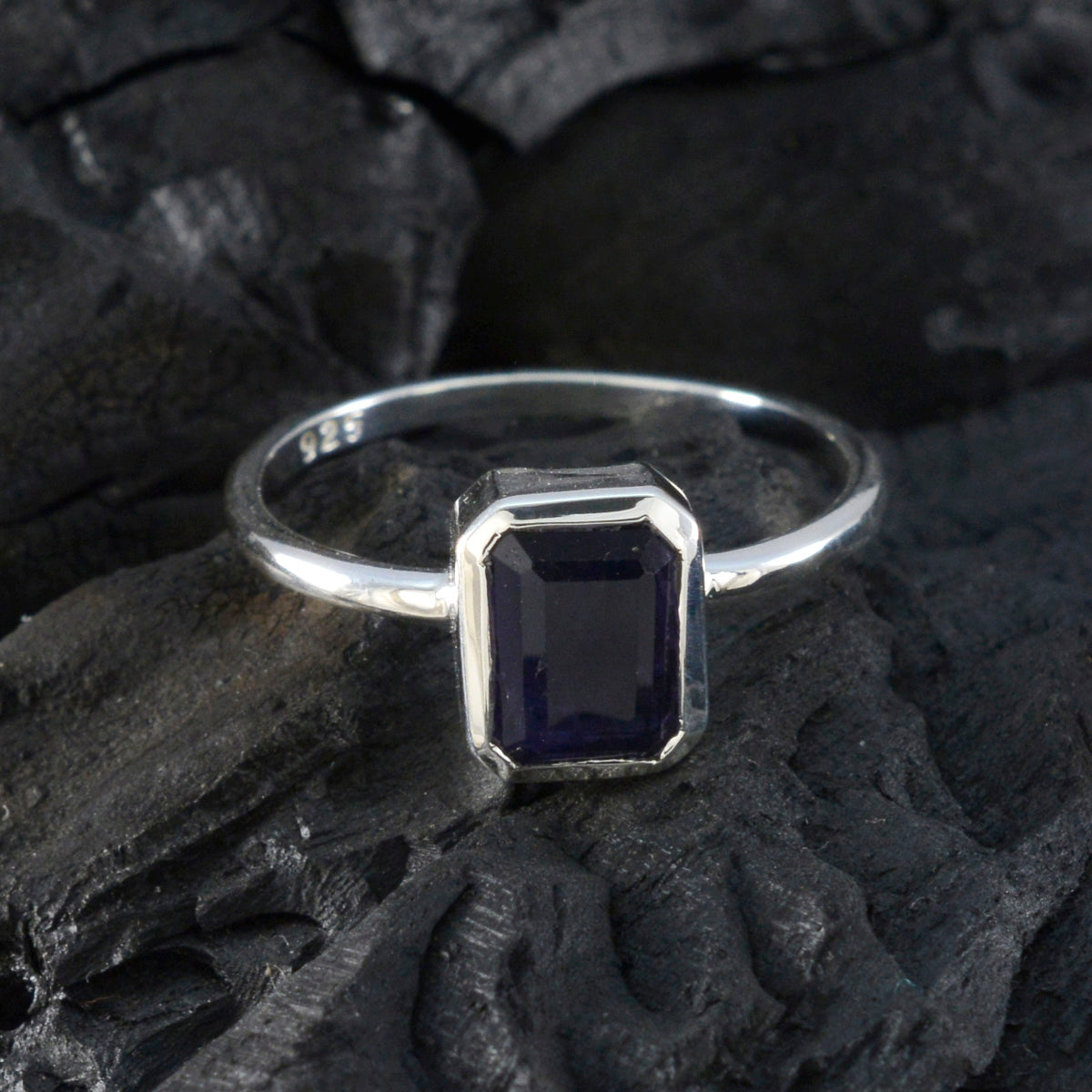 Iolite Solitaire Korean Sterling Silver Blue Gems Delicate Luxurious Ring Jewelry