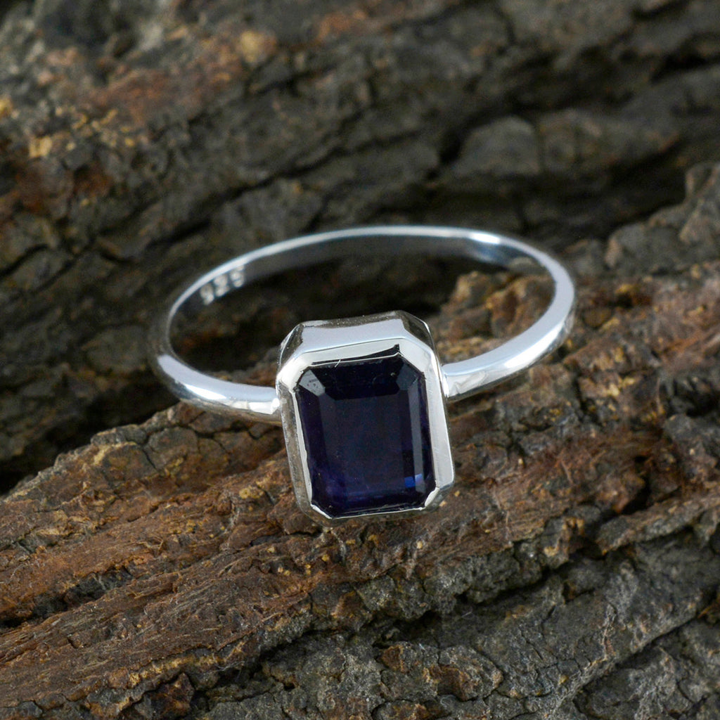 Iolite Solitaire Korean Sterling Silver Blue Gems Delicate Luxurious Ring Jewelry