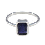 Iolite Solitaire Korean Sterling Silver Blue Gems Delicate Luxurious Ring Jewelry
