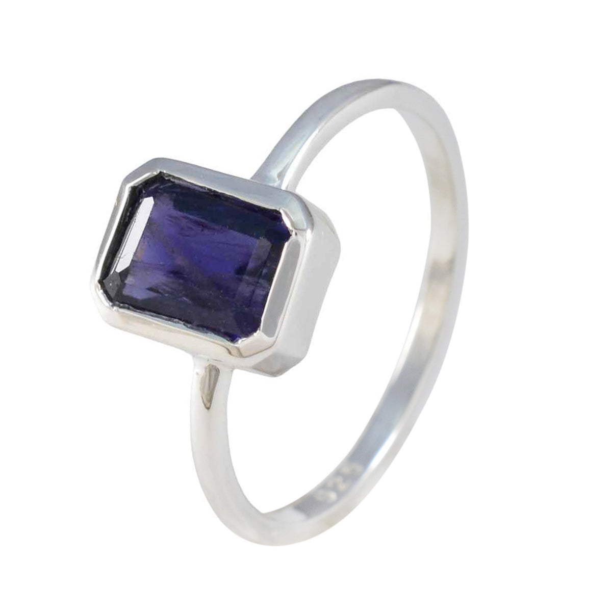 Iolite Solitaire Korean Sterling Silver Blue Gems Delicate Luxurious Ring Jewelry
