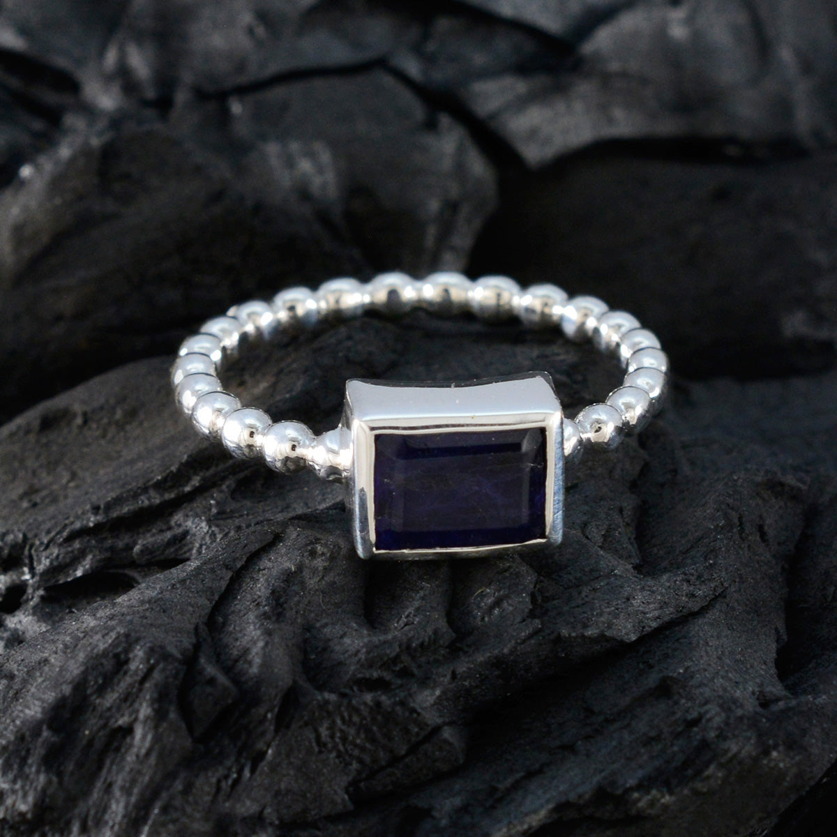 Iolith Solitär Türkischer 925 Silber Blauer Edelstein Flüsterdünner Boho Ring Schmuck