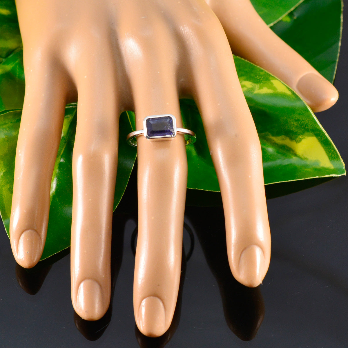 Iolite Solitaire Korean 92.5 Silver Blue Gems Dainty Abstract Ring Jewelry