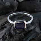 Iolite Solitaire Korean 92.5 Silver Blue Gems Dainty Abstract Ring Jewelry