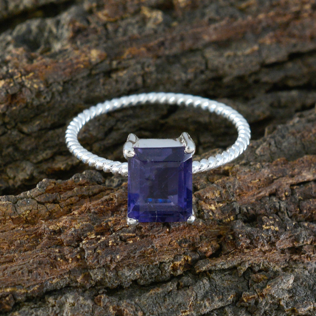 Iolite Solitaire Turkish 92.5 Silver Blue Gemstone Delicate Twist Ring Jewellery