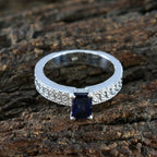Iolite Solitaire Egyptian Silver Blue Gemstones Eye catching Contemporary Ring Jewelry