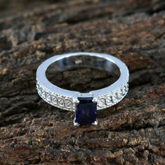 Iolite Solitaire Egyptian Silver Blue Gemstones Eye catching Contemporary Ring Jewelry