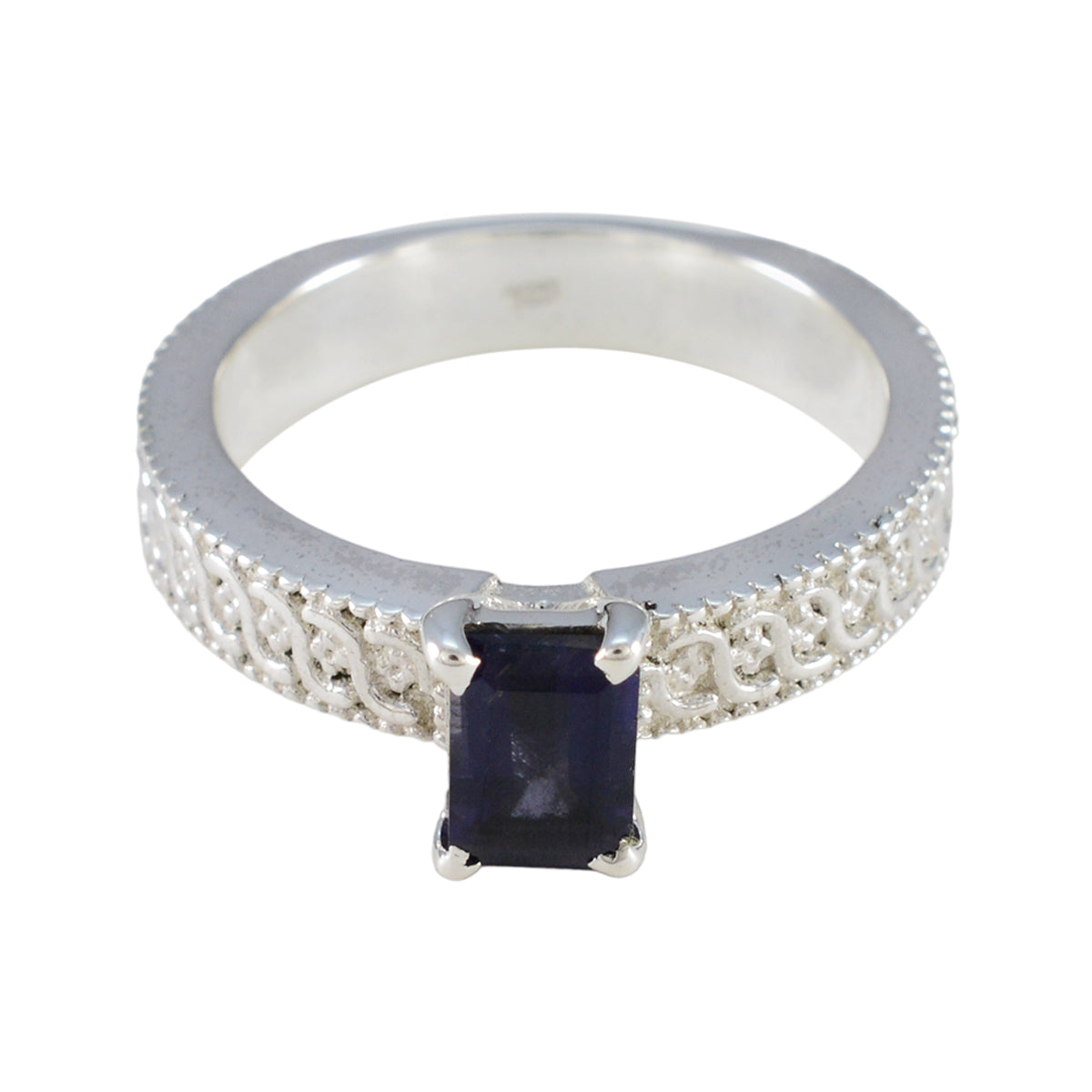 Iolite Solitaire Egyptian Silver Blue Gemstones Eye catching Contemporary Ring Jewelry