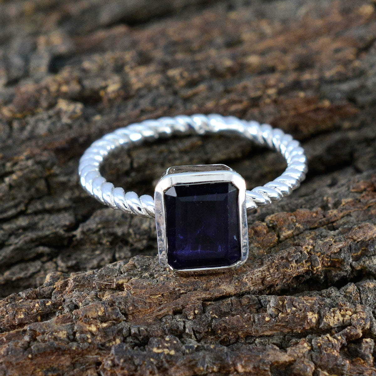 Iolite Solitaire French Sterling Silver Blue Gems Featherlight Contemporary Ring Jewelry