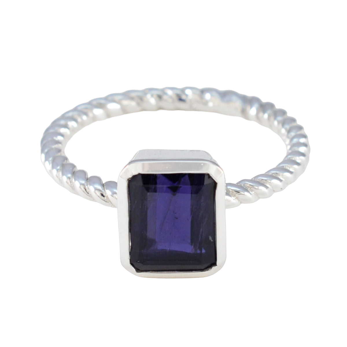 Iolite Solitaire French Sterling Silver Blue Gems Featherlight Contemporary Ring Jewelry Image principale du produit