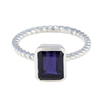 Iolite Solitaire French Sterling Silver Blue Gems Featherlight Contemporary Ring Jewelry