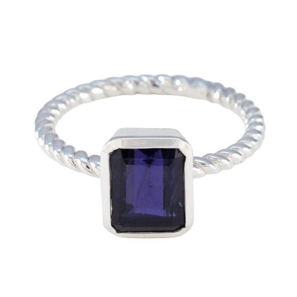 Iolite Solitaire French Sterling Silver Blue Gems Featherlight Contemporary Ring Jewelry