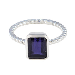 Iolite Solitaire French Sterling Silver Blue Gems Featherlight Contemporary Ring Jewelry