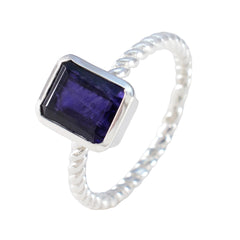 Iolite Solitaire French Sterling Silver Blue Gems Featherlight Contemporary Ring Jewelry