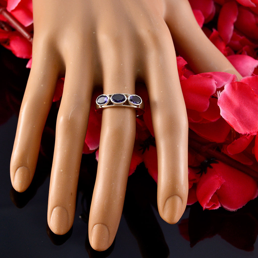 Iolite Trilogy American Sterling Silver Blue Gemstones Dainty Trendy Ring Jewellery