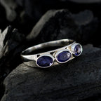 Iolite Trilogy American Sterling Silver Blue Gemstones Dainty Trendy Ring Jewellery
