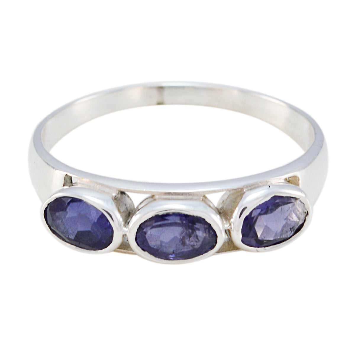 Iolite Trilogy American Sterling Silver Blue Gemstones Dainty Trendy Ring Jewellery Image principale du produit