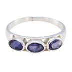 Iolite Trilogy American Sterling Silver Blue Gemstones Dainty Trendy Ring Jewellery