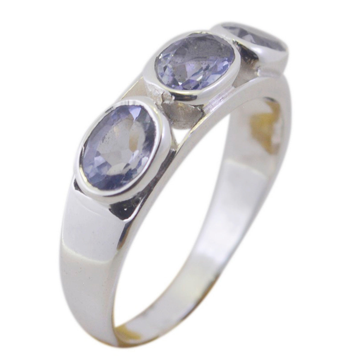 Bague délicate et tendance en argent sterling américain avec pierres précieuses bleues et iolite trilogie Image secondaire du produit