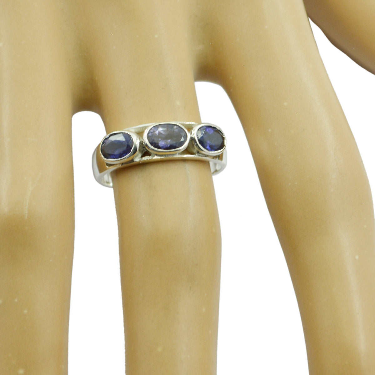 Iolite Trilogy American Sterling Silver Blue Gemstones Dainty Trendy Ring Jewellery