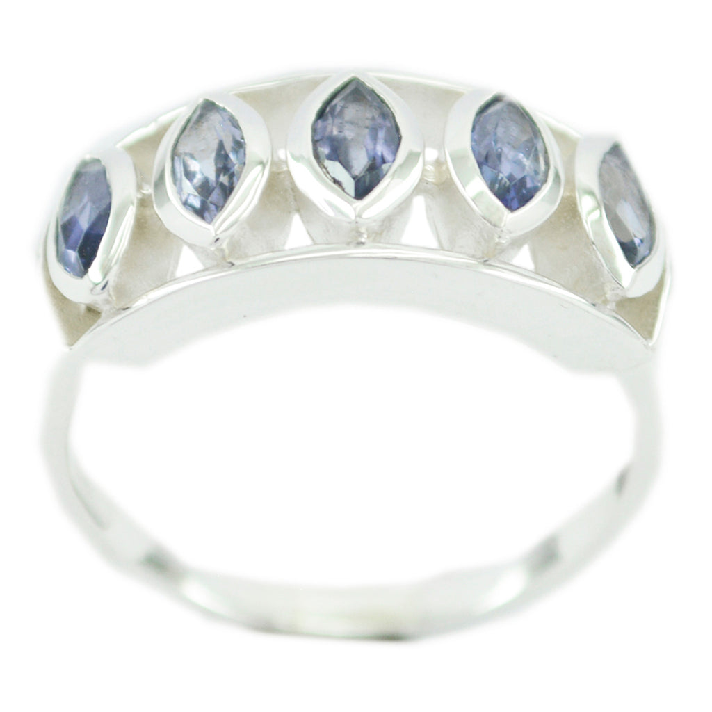 Iolite Penta French Silver Blue Gemstone Slim Fairytale Ring Jewellery