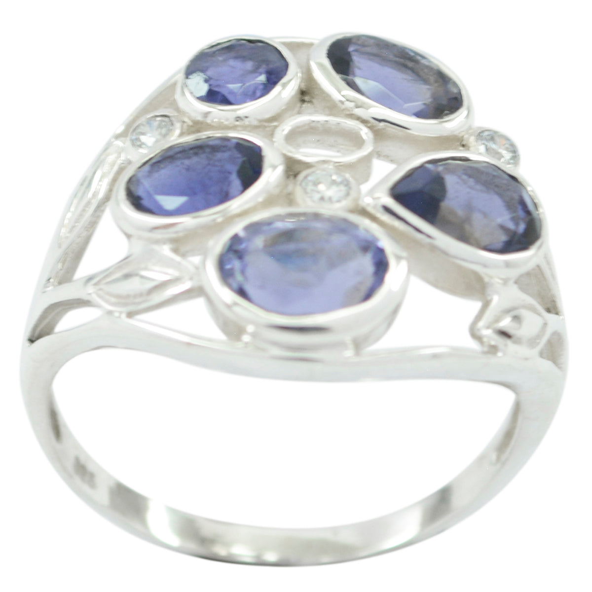 Iolite Penta French Sterling Silver Blue Gemstone Slim Fairytale Ring Jewellery Hoofdafbeelding