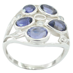 Iolite Penta French Sterling Silver Blue Gemstone Slim Fairytale Ring Jewellery