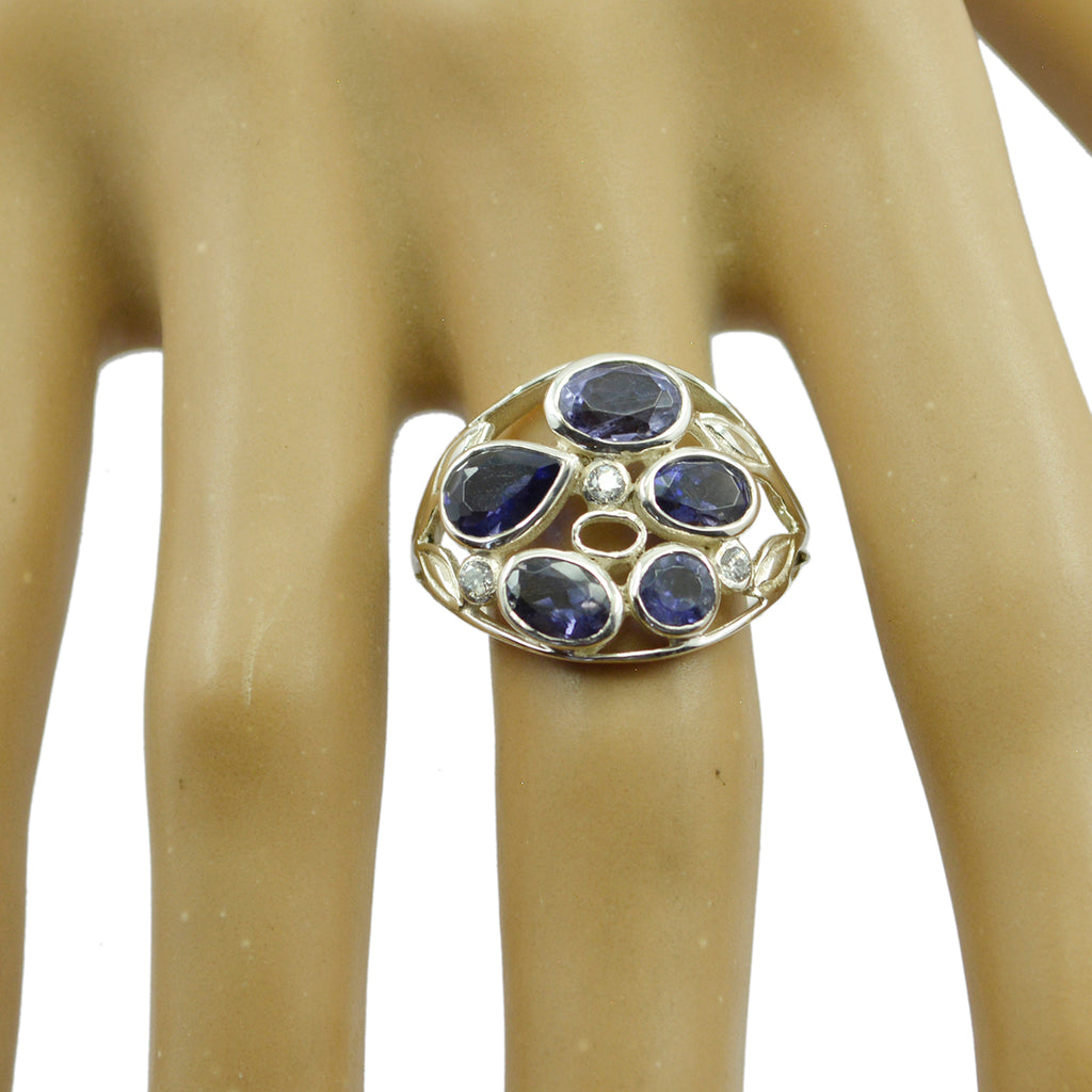 Iolite Penta French Sterling Silver Blue Gemstone Slim Fairytale Ring Jewellery
