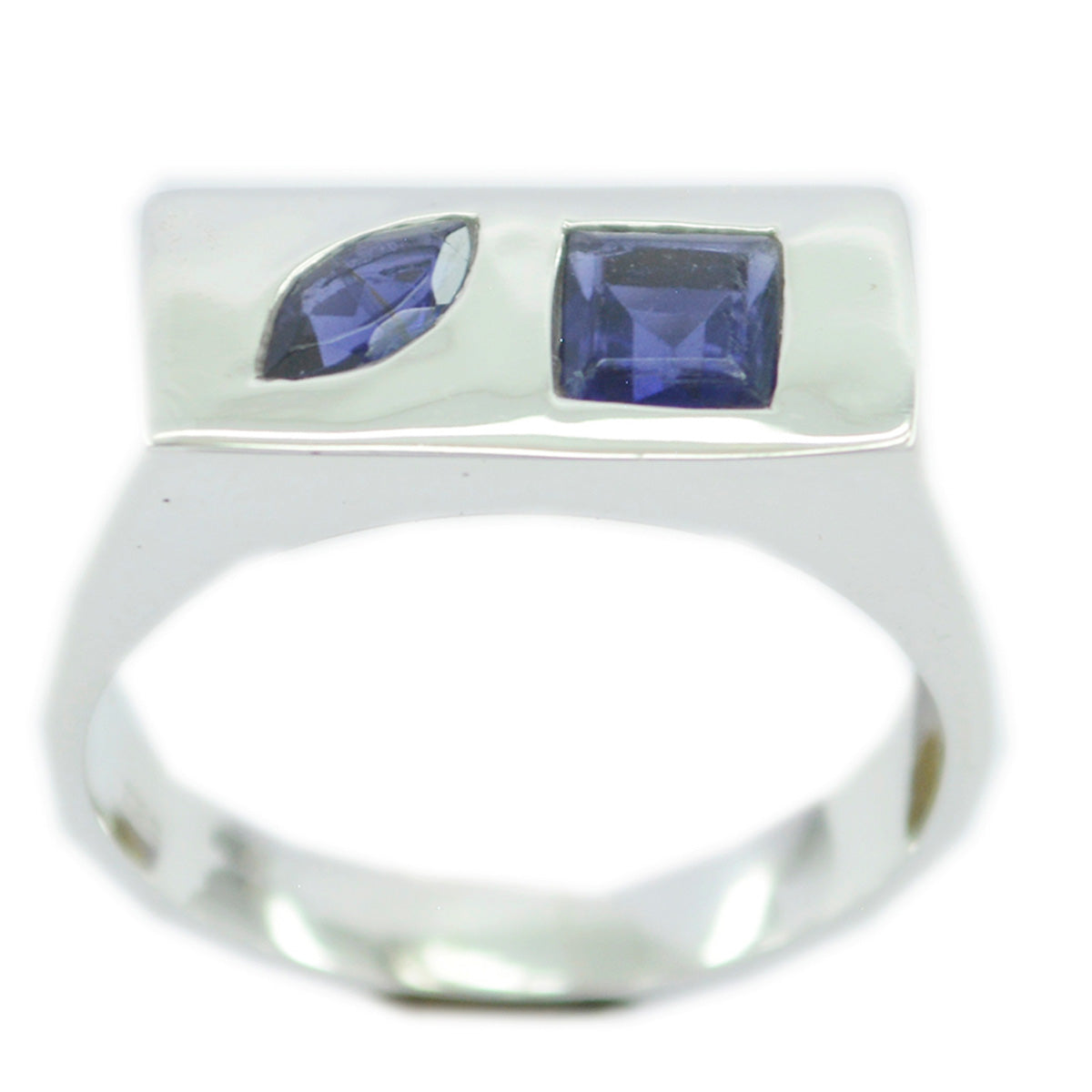 Iolite Toi et Moi Russian 925 Silver Blue Gems Tiny Contemporary Ring Jewelry Hoofdafbeelding