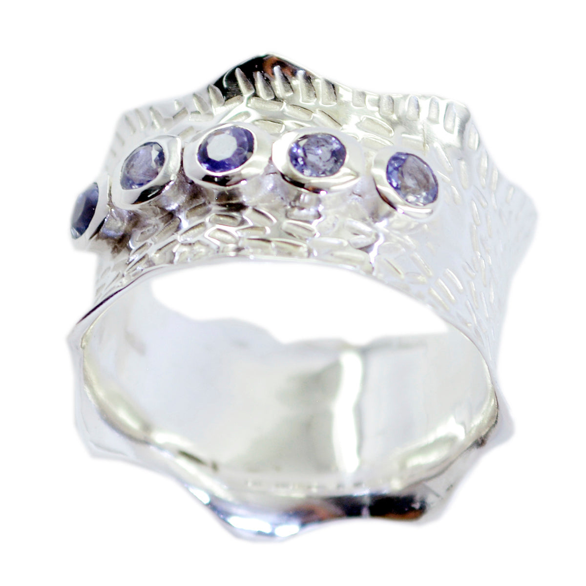 Iolite Penta French 925 Sterling Silver Blue Gemstones Mid weight Vintage Band Jewelry Immagine principale del prodotto