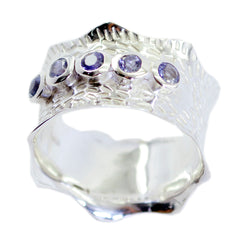 Iolite Penta French 925 Sterling Silver Blue Gemstones Mid weight Vintage Band Jewelry