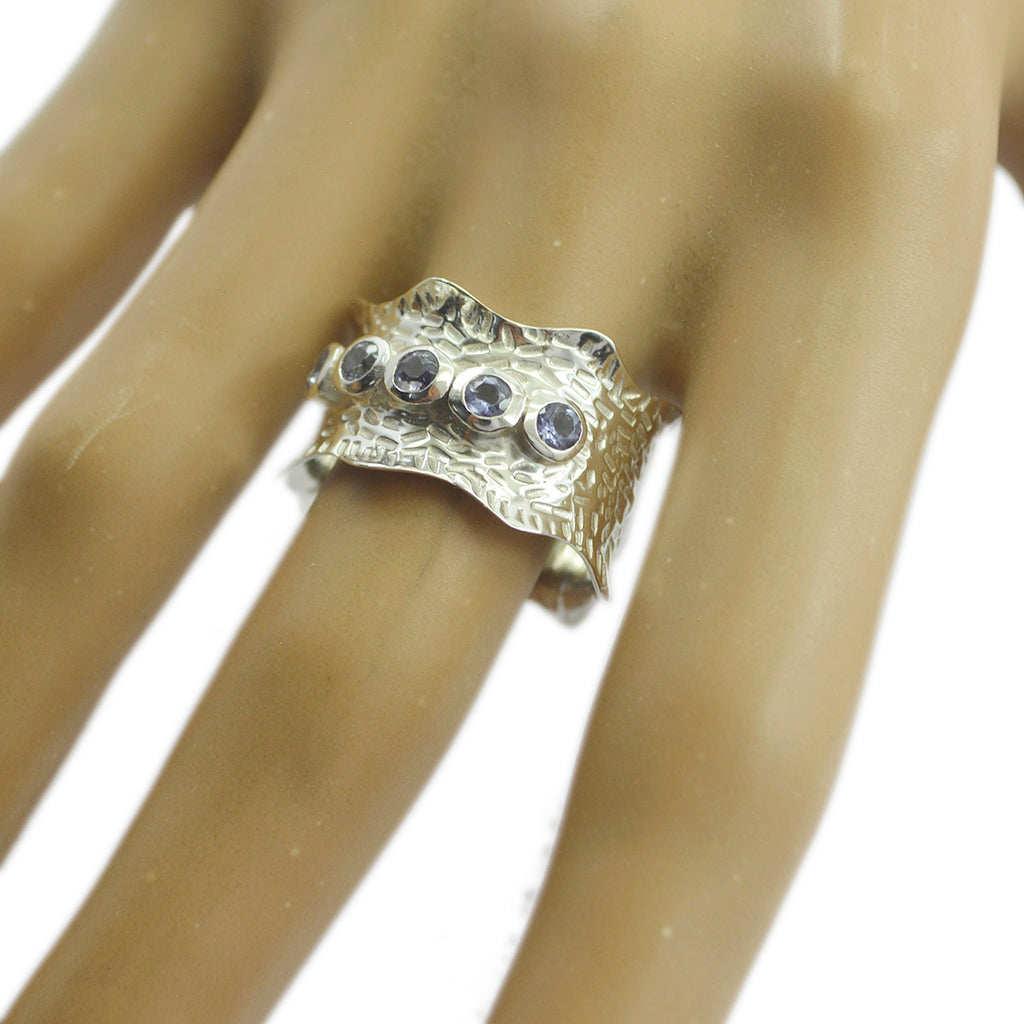 Iolite Penta French 925 Sterling Silver Blue Gemstones Mid weight Vintage Band Jewelry