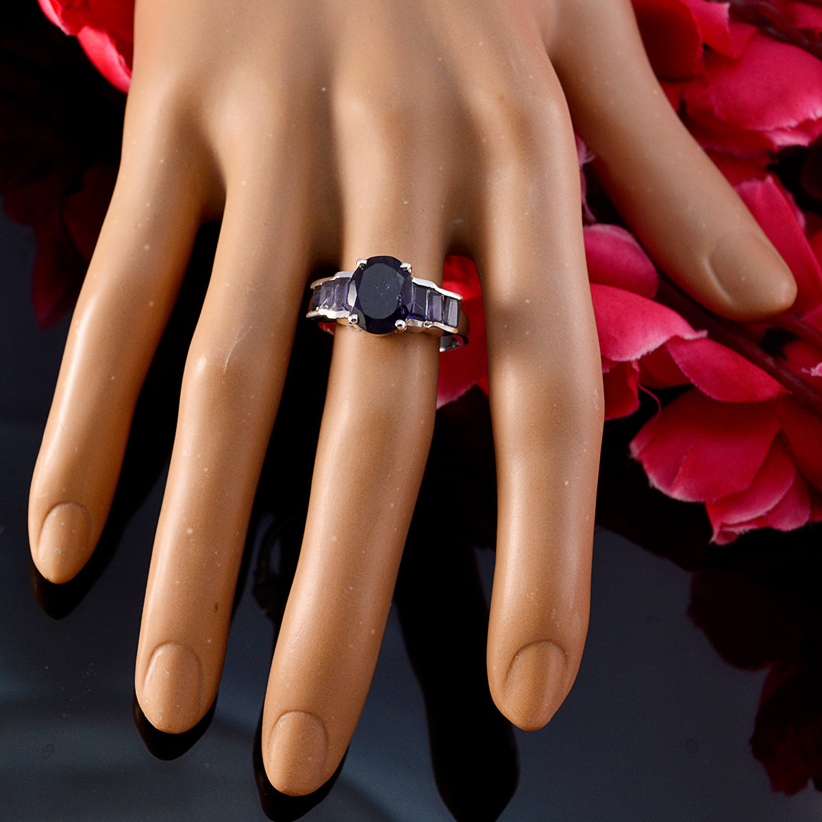 Iolite Hepta Russian 925 Silver Blue Gems Mid weight Boho Ring Jewellery