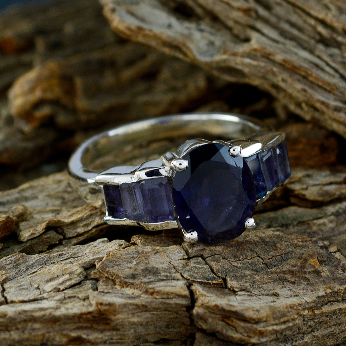 Iolite Hepta Russian 925 Silver Blue Gems Mid weight Boho Ring Jewellery