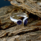 Iolite Toi et Moi Korean Sterling Silver Blue Gems Whisper thin Graceful Ring Jewelry