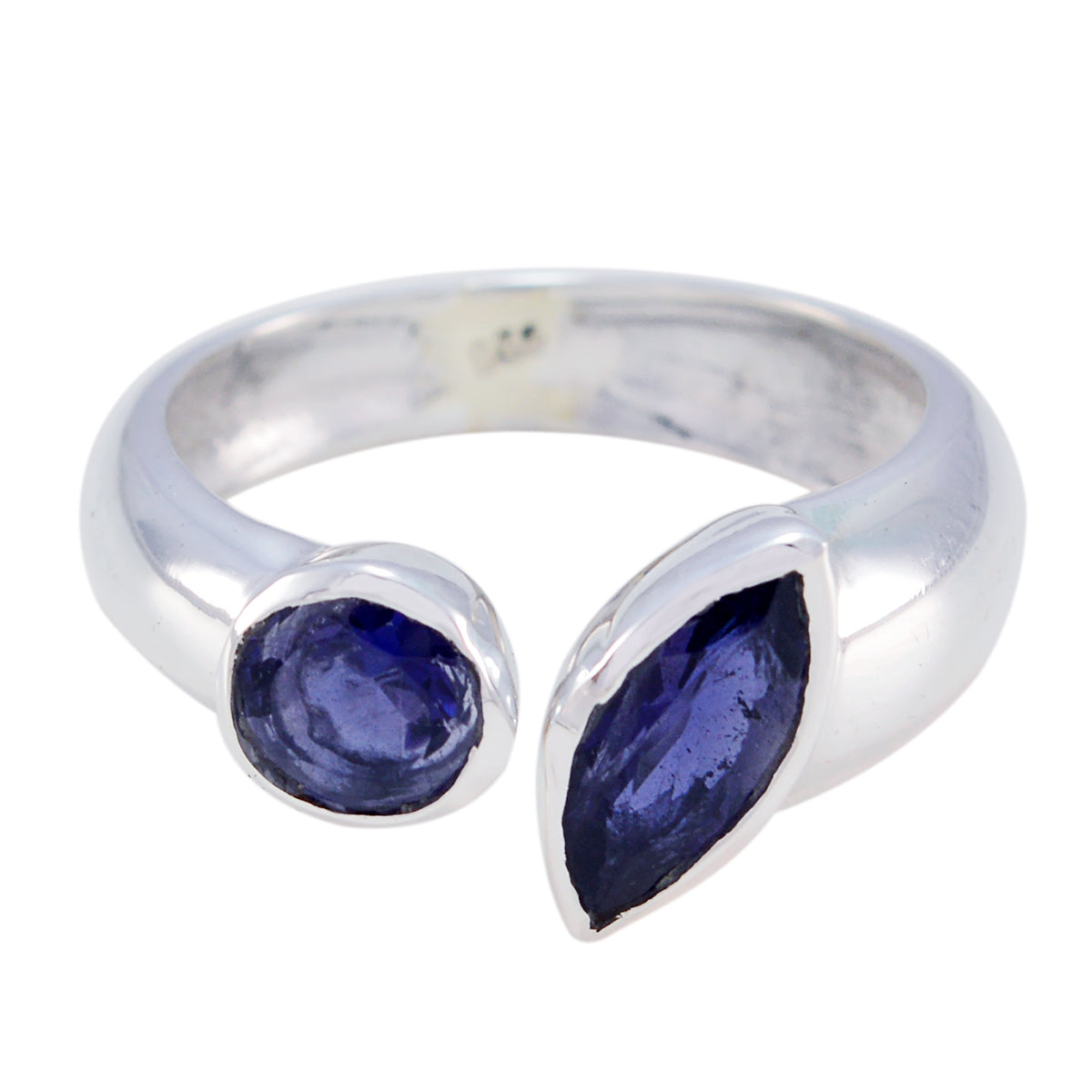 Iolite Toi et Moi Korean Sterling Silver Blue Gems Whisper thin Graceful Ring Jewelry Image principale du produit