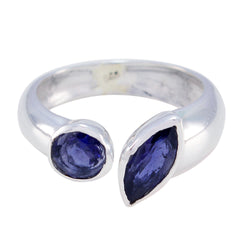 Iolite Toi et Moi Korean Sterling Silver Blue Gems Whisper thin Graceful Ring Jewelry