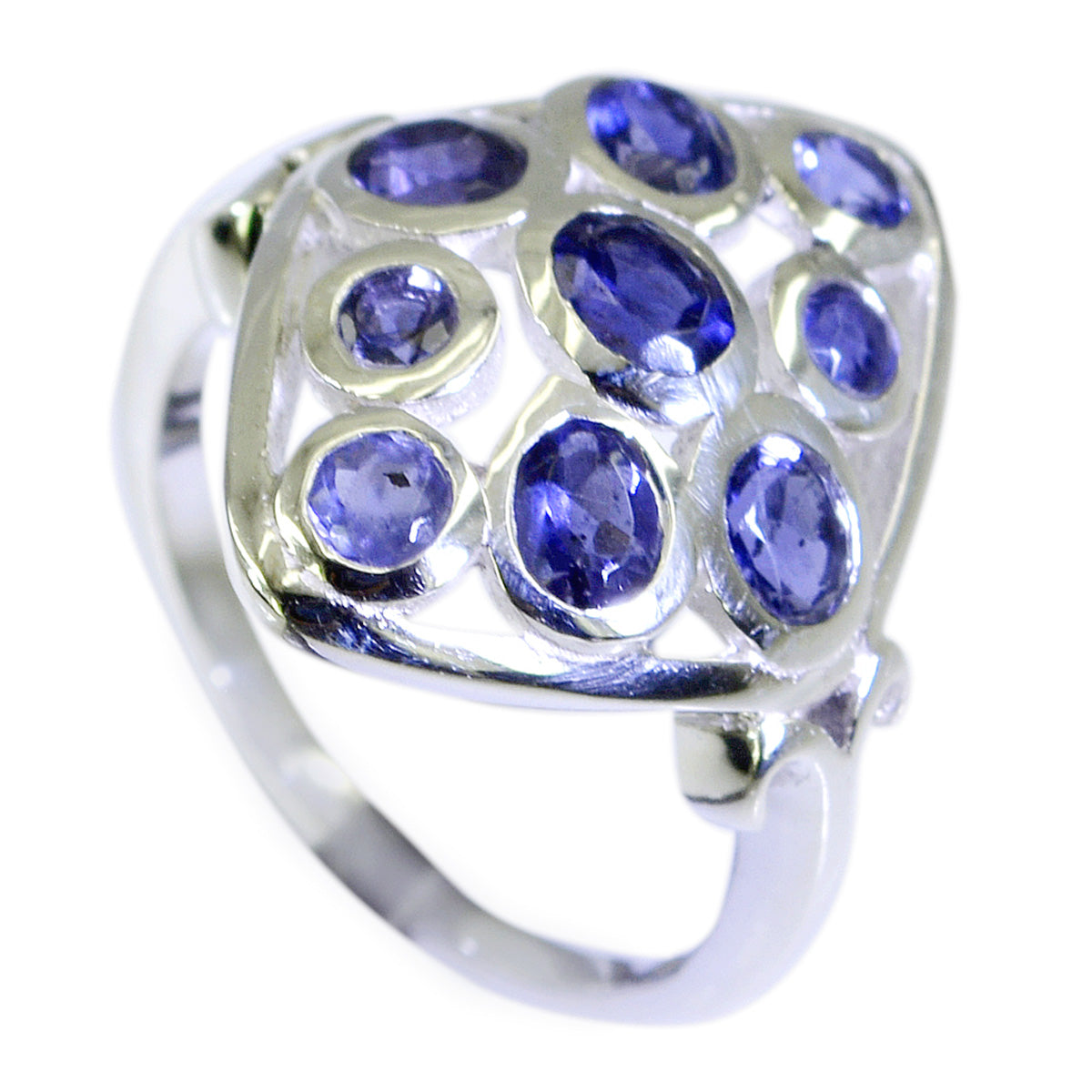 Iolite Navratna Russian 925 Sterling Silver Blue Gemstones Slim Sophisticated Ring Jewellery Второстепенное изображение товара
