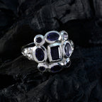 Iolite Navratna French Silver Blue Gemstone Classic Signet Ring Jewelry