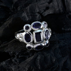 Iolite Navratna French Silver Blue Gemstone Classic Signet Ring Jewelry