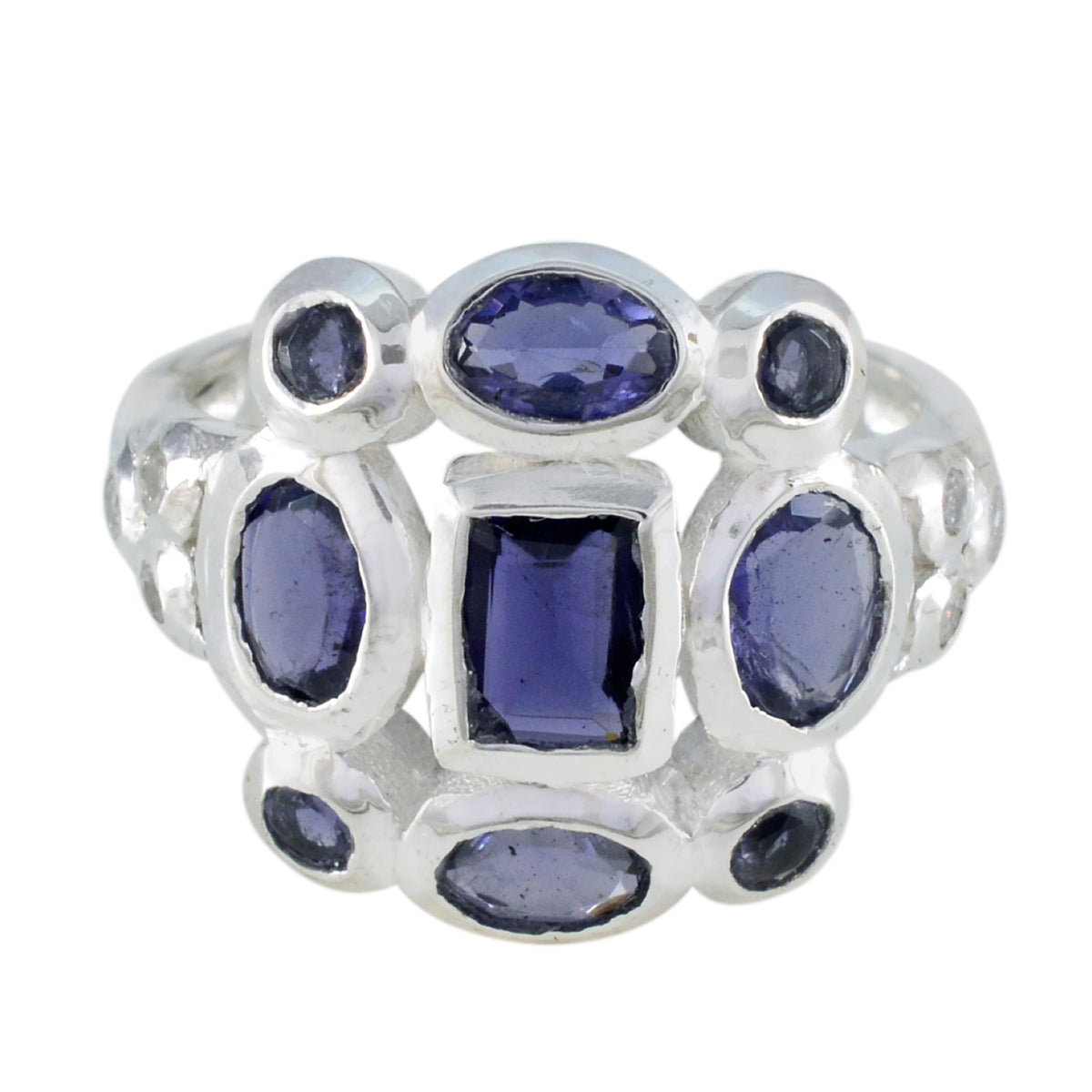 Iolite Navratna French Silver Blue Gemstone Classic Signet Ring Jewelry Huvudsaklig produktbild