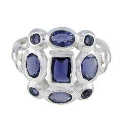 Iolite Navratna French Silver Blue Gemstone Classic Signet Ring Jewelry