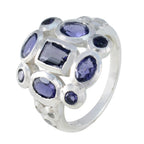 Iolite Navratna French Silver Blue Gemstone Classic Signet Ring Jewelry