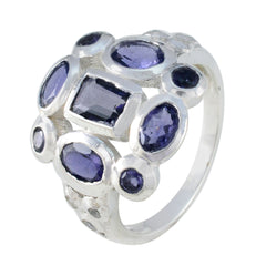 Iolite Navratna French Silver Blue Gemstone Classic Signet Ring Jewelry