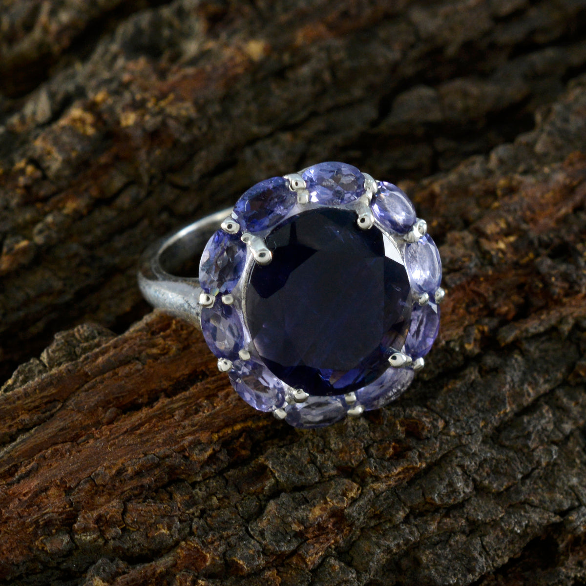 Iolite multiple Egyptian Silver Blue Gems Eye catching Contemporary Ring Jewelry