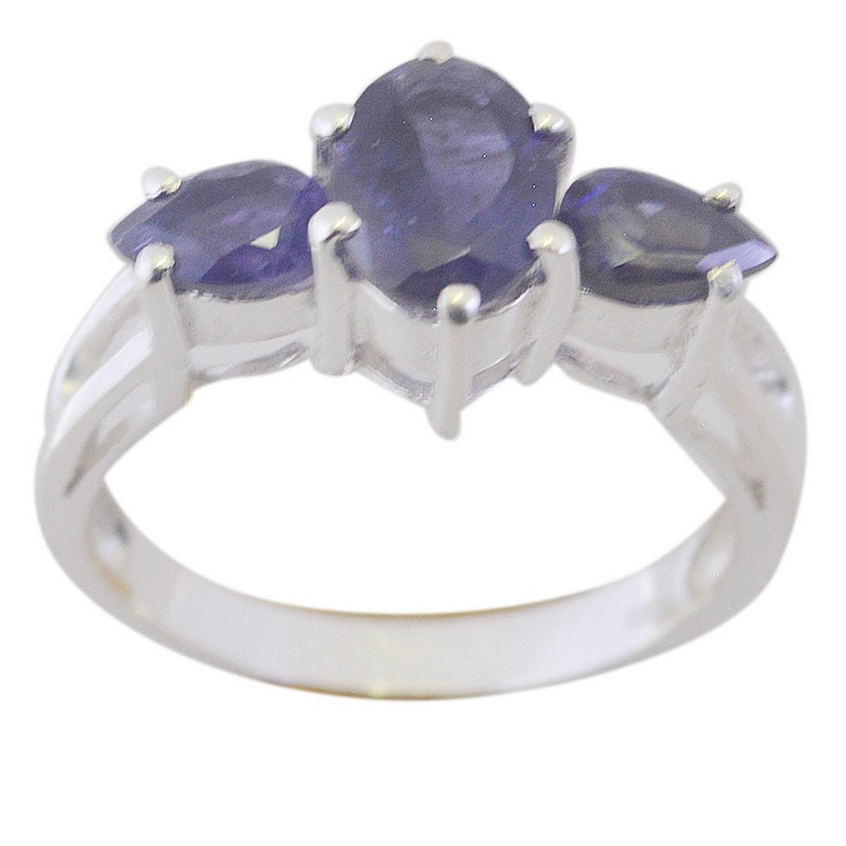 Iolite Trilogy American Sterling Silver Blue Gems Whisper thin Luxurious Ring Jewellery Image principale du produit
