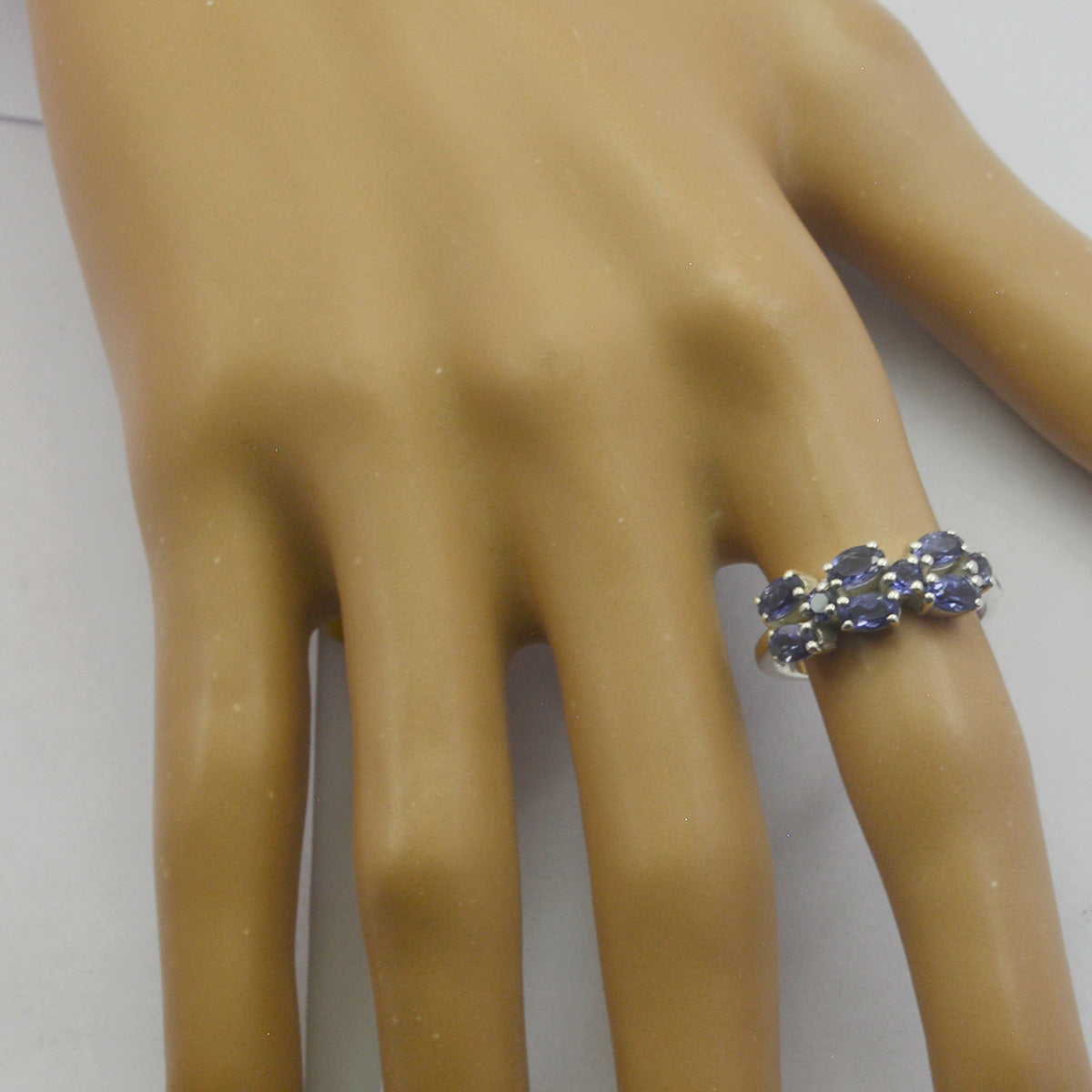 Bague luxueuse et ultra-fine en argent sterling américain avec pierres bleues et iolite Trilogy Image secondaire du produit