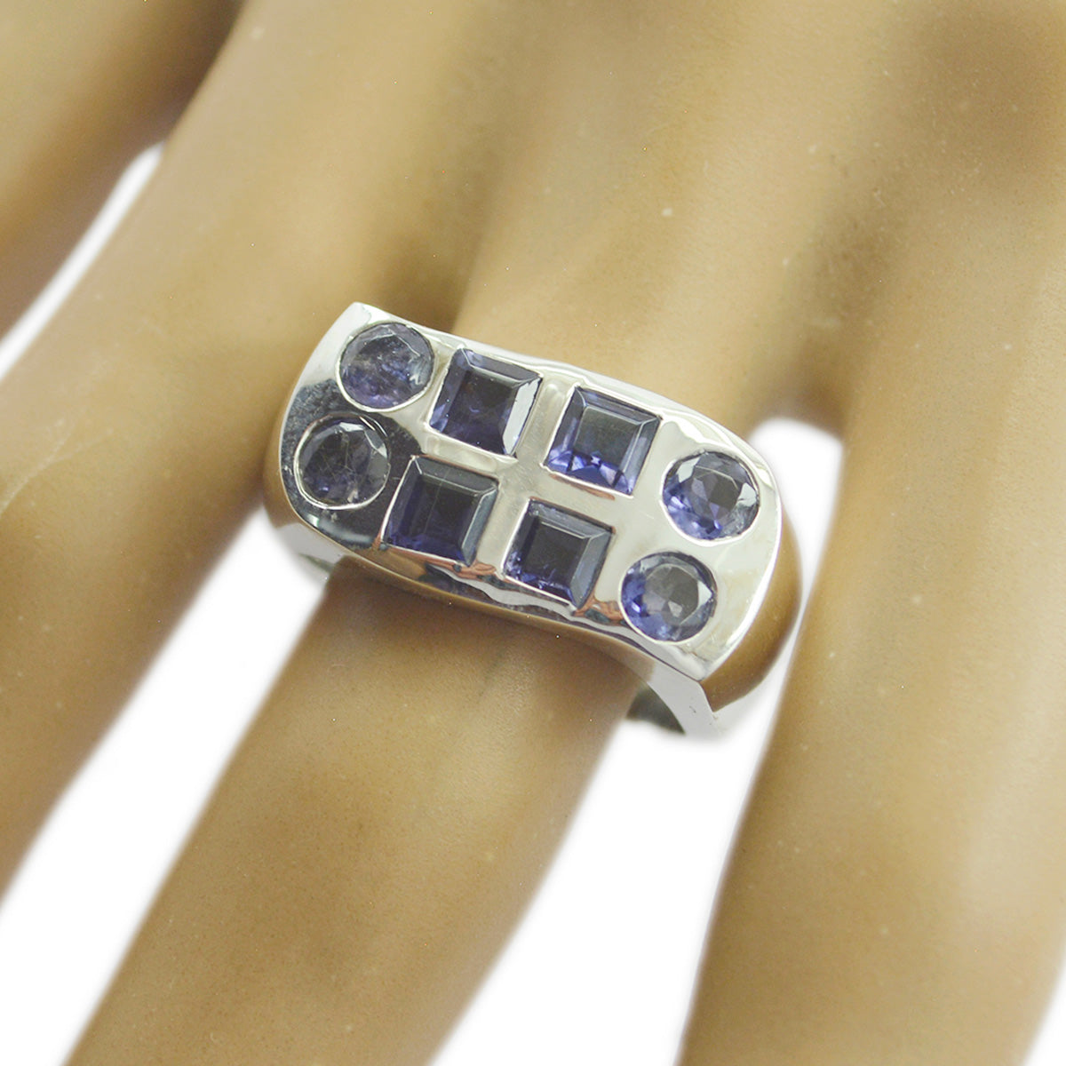 Iolite octa Spanish Sterling Silver Blue Gems Chunky Artisan Ring Jewelry