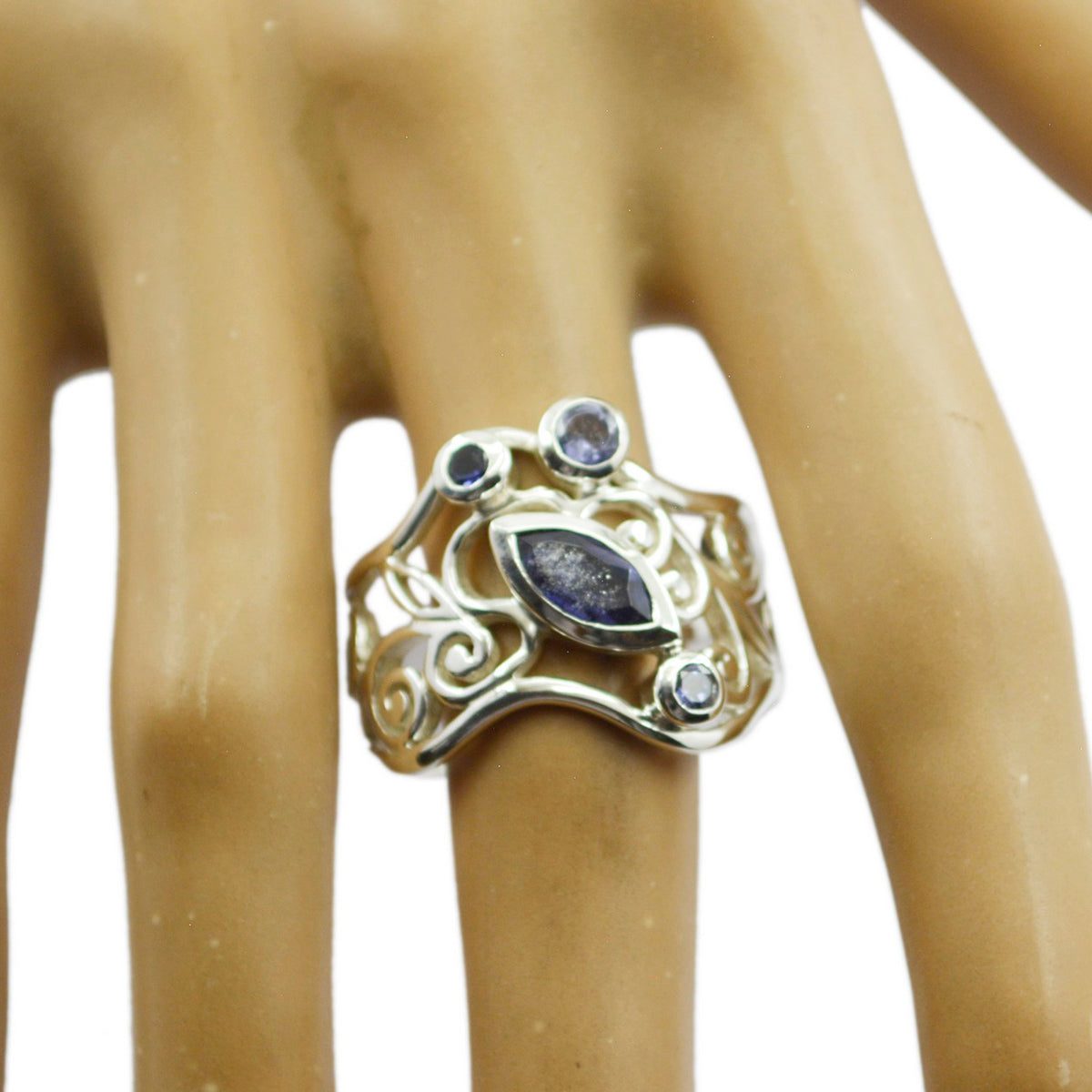 Iolite quarter Latin American 925 Sterling Silver Blue Gemstones Essential  Filigree Ring Jewellery
