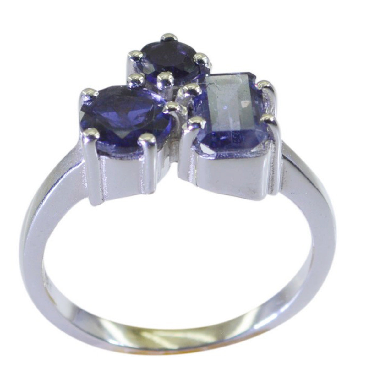 Iolite Trilogy Egyptian 925 Sterling Silver Blue Gems Slim Abstract Ring Jewellery