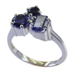 Iolite Trilogy Egyptian 925 Sterling Silver Blue Gems Slim Abstract Ring Jewellery